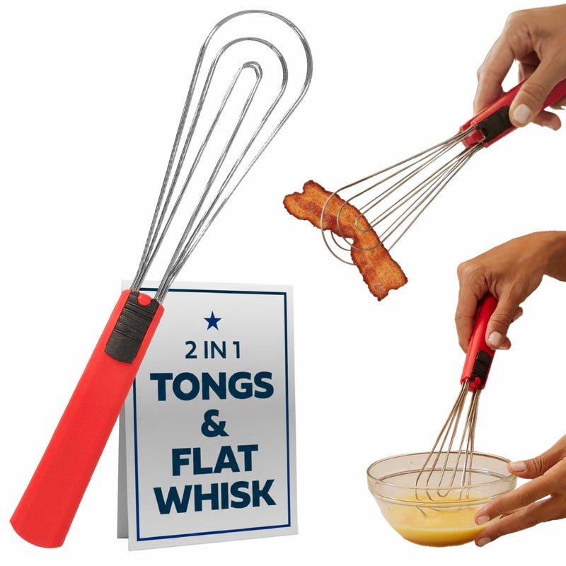 Cooks Innovations Tongs for Cooking Multipurpose 6-in-1, Kitchen Utensils, Whisks for Cooking, Egg Beater Mixer, Salad Tongs for Serving Grill Bbq Steel - Image 1